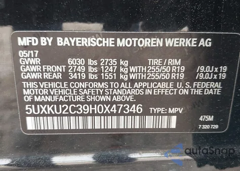 2017 BMW X6 xDrive35I from USA, damaged, VIN 5UXKU2C39H0X47346